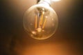 An Edison lightbulb hanging from a ceiling