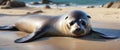Beachside Serenity: Seal Basking on Sandy Shores