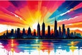 Urban Reverie: Watercolor Silhouette of Cityscape