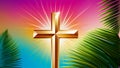 Palm Sunday Radiance: Christian Cross with Palm Leaves