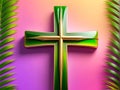 Palm Sunday Radiance: Christian Cross with Palm Leaves