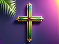 Palm Sunday Radiance: Christian Cross with Palm Leaves