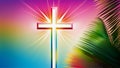 Palm Sunday Radiance: Christian Cross with Palm Leaves