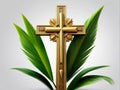 Palm Sunday Radiance: Christian Cross with Palm Leaves