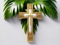 Palm Sunday Radiance: Christian Cross with Palm Leaves