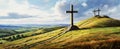 Hilltop Reverie: Watercolor Art of Christian Cross