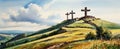 Hilltop Reverie: Watercolor Art of Christian Cross