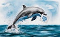 Celebrating Oceanic Joy: Watercolor Dolphin Leaping with World Ocean Day Message