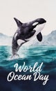 Dancing Waves: Orca Celebrating World Ocean Day in Watercolor