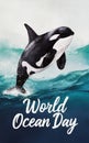 Dancing Waves: Orca Celebrating World Ocean Day in Watercolor