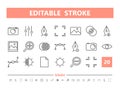 Image Editing 20 line icons. Vector illustration in line style. Editable Stroke, 64x64, 256x256, Pixel Perfect.