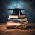 Image Education concept graduation cap on a stack of books Royalty Free Stock Photo