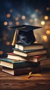 Image Education concept graduation cap on a stack of books Royalty Free Stock Photo