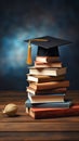 Image Education concept graduation cap on a stack of books Royalty Free Stock Photo
