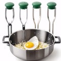 The egg beater mixer whisker has a wooden handle.