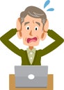 An elderly man troubled by laptop troubles Royalty Free Stock Photo