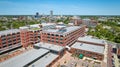 Electric Works factory refurbished reconstruction downtown Fort Wayne city skyscraper skyline aerial