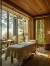 spa treatment room with massage table