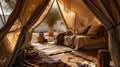 spa treatment room in tent with massage table