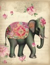 elephant animal old paper, vintage junk journal digital paper