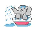 Image of elephant bathing in pixel art. Vector illustration