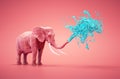 Image of an elephant spraying water on pink background