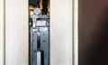 Image of elevator doors open for lift machinist technician inspector to service maintenance checking fixing and adjusting in Royalty Free Stock Photo