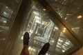 image of an elevator shaft seen from above on safety glass Royalty Free Stock Photo