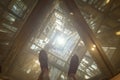 image of an elevator shaft seen from above on safety glass Royalty Free Stock Photo