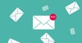 Image of emails with number 1092 scattered over green background Royalty Free Stock Photo