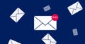 Image of emails with number 1092 scattered over navy background