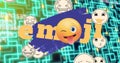 Image of emoji icons and data processing over network of connections Royalty Free Stock Photo