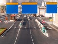 Image of empty blank road signs on the busy higway. Place for your text. Copy space Royalty Free Stock Photo