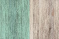 Image of empty decay wood plank show texture with two tone turquoese and light brown color paint on surface for background use Royalty Free Stock Photo