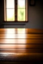 image of the empty table closeup in the foreground with different environment blurred background scene. Royalty Free Stock Photo