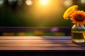 image of the empty table closeup in the foreground with different environment blurred background scene. Royalty Free Stock Photo