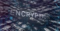 Image of encryption text banner over binary coding and microprocessor connections Royalty Free Stock Photo