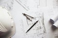 Image of engineering objects on workplace top view.Construction Royalty Free Stock Photo