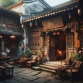 image of entering an nostalgic illusion of an old chinese house with a rich sense of human warmth.