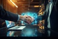 Image of enterprise collaboration, two people shaking hands. Generative AI