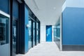 entrance of modern business buildings,facade view in blue tone. made with Generative AI