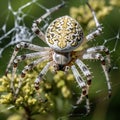 Image of european garden spider on a cobweb. Insect. Illustration, Generative AI