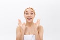 Image of excited screaming young beauty skin woman standing isolated over white background. Looking camera. Royalty Free Stock Photo