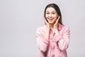 Image of excited screaming young woman standing isolated over white background. Looking camera Royalty Free Stock Photo