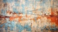 Weathered wall with peeling blue and red paint