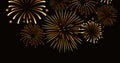 Image of exploding gold fireworks scrolling on black background