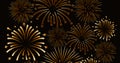 Image of exploding gold fireworks scrolling on black background