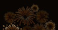 Image of exploding gold fireworks scrolling on black background