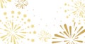 Image of exploding gold fireworks scrolling on white background