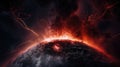 An image of an exploding planet in space. Generative AI image.